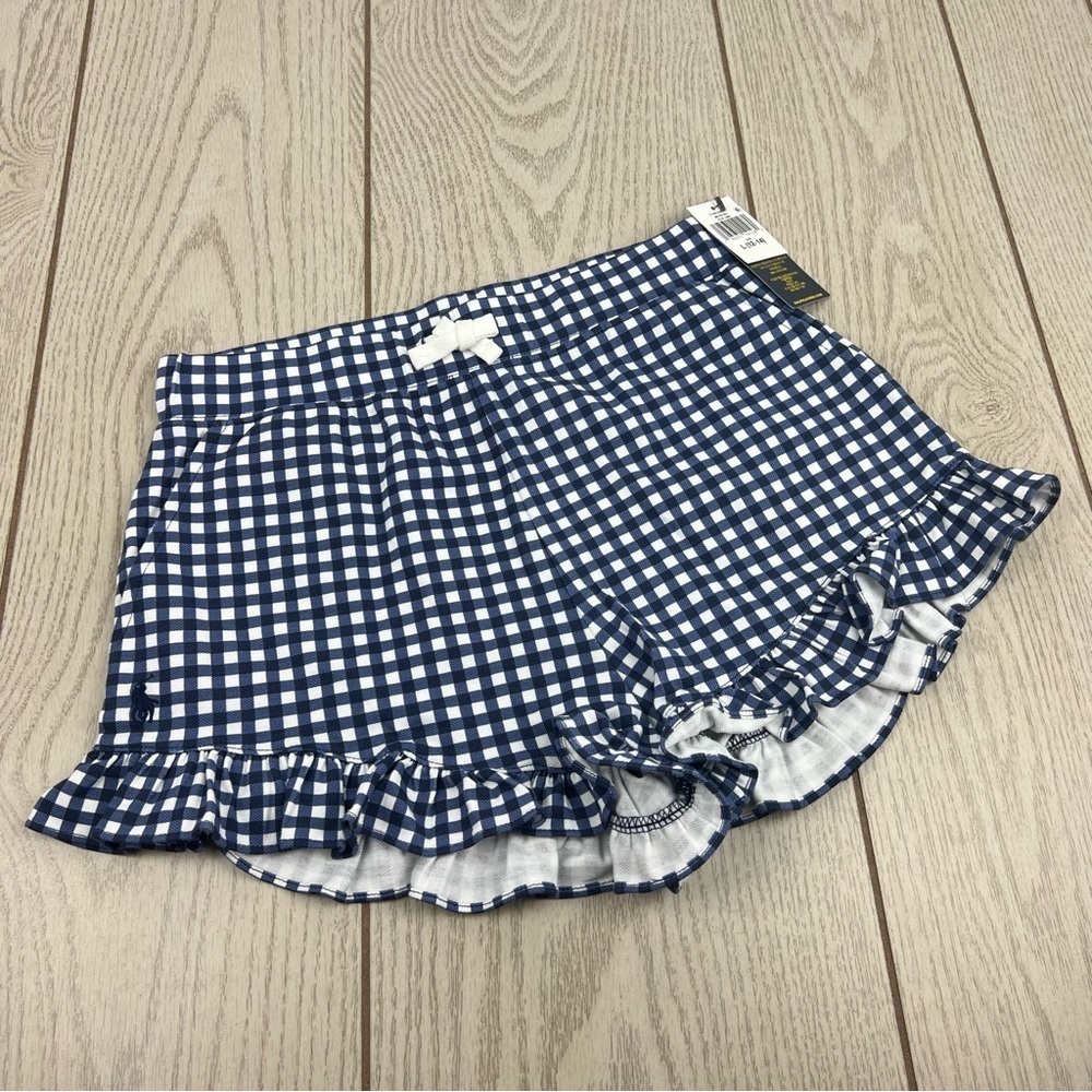 Polo Ralph Lauren Big Girls Drawstring Gingham Ruffled Stretch Shorts L Blue $50